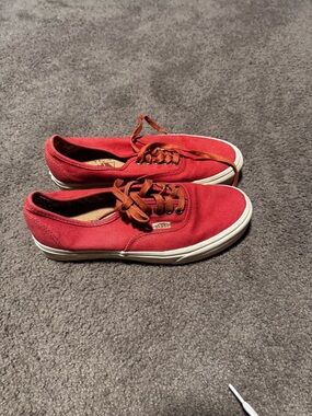 Vans Red Canvas Low-Top Sneakers with White Soles